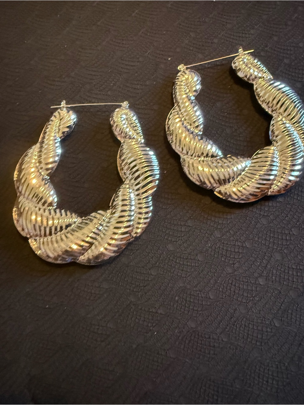 Twisted Hoop Statement Earrings in Shiny Silver 2